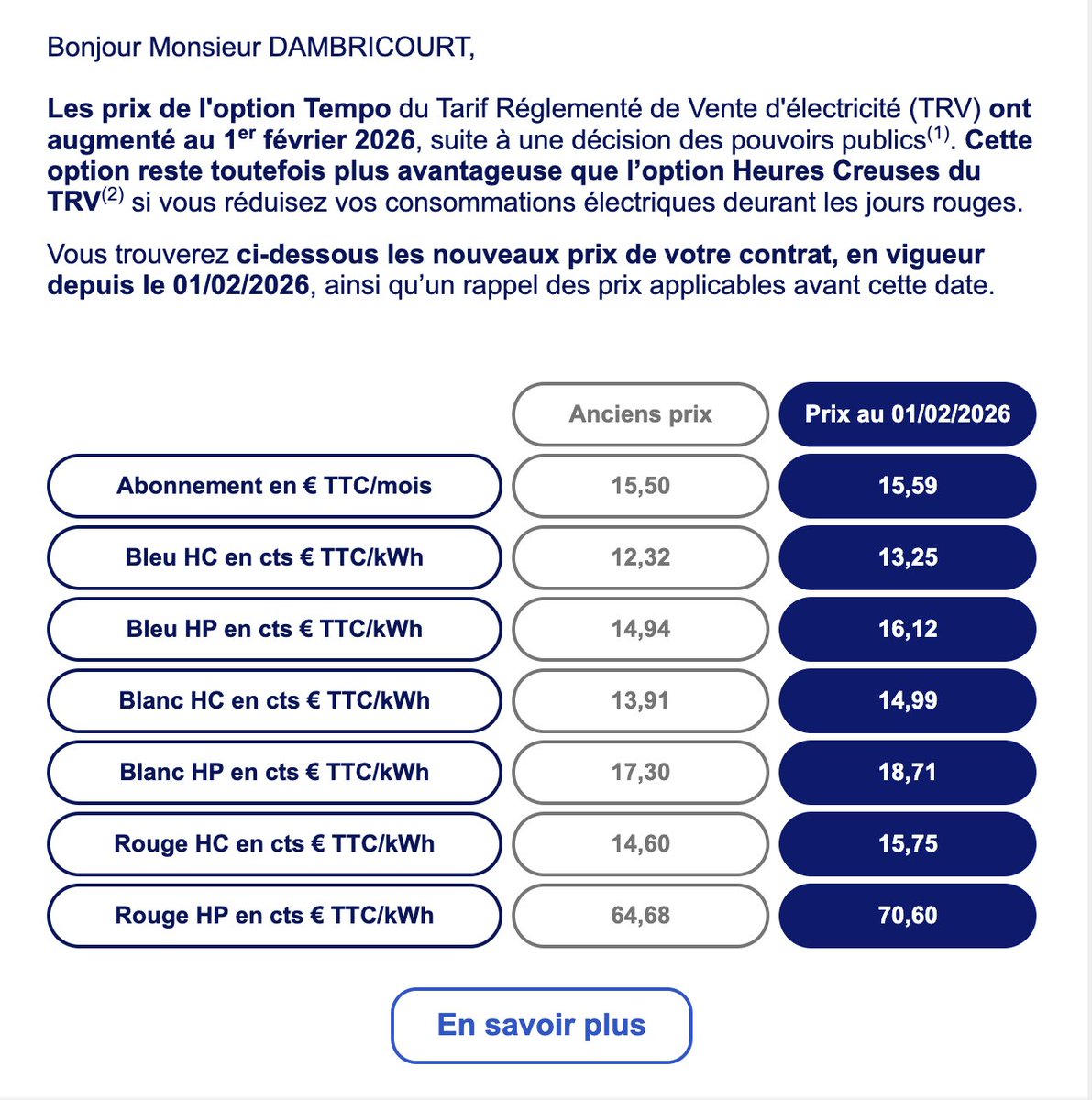 gonzague's tweet image. Ah ça y est j'ai reçu la communication @EDFofficiel sur les changements de prix de #TEMPO