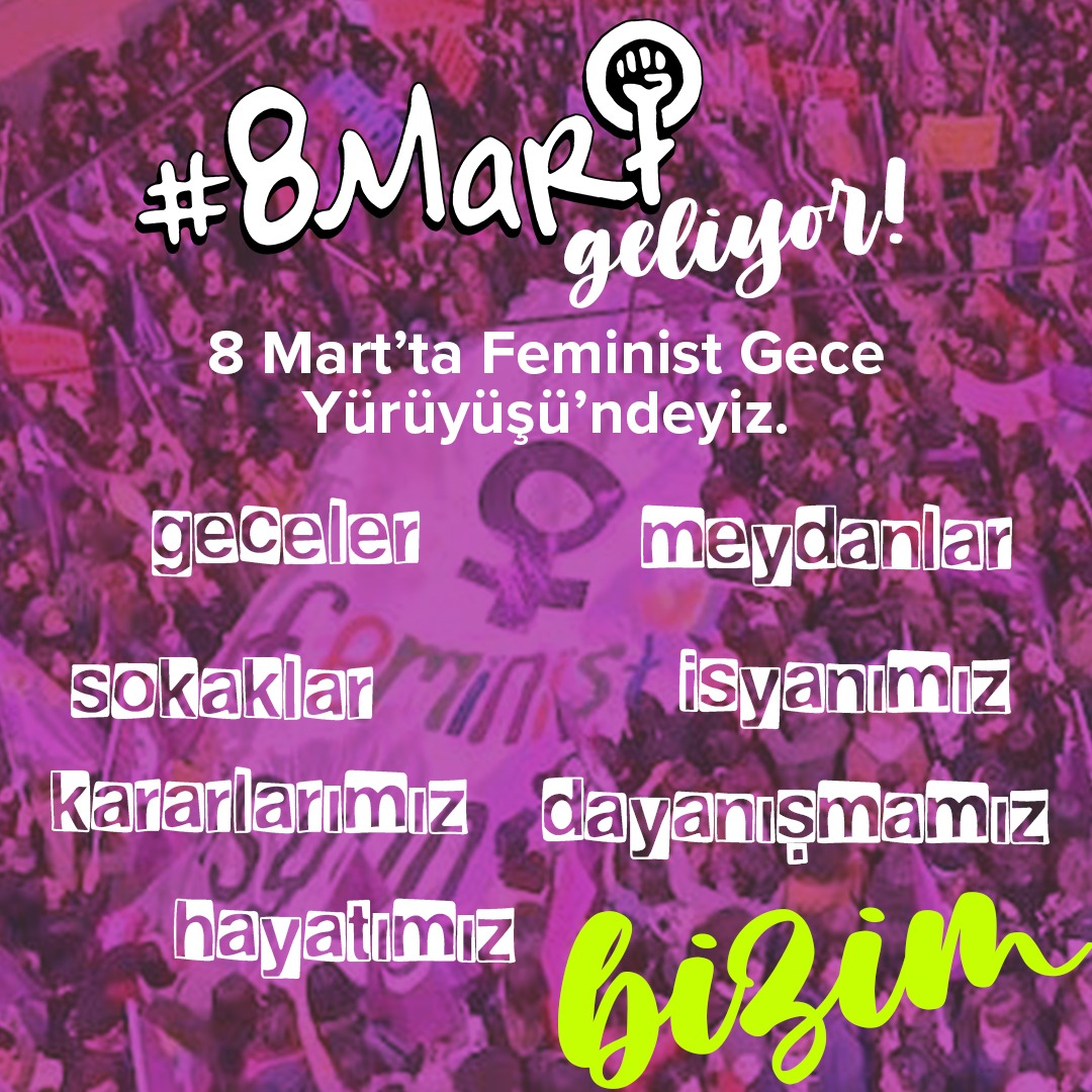 Bu yıl da isyanımızla, öfkemizle, neşemizle, umudumuzla, feminizmden ve birbirimizden aldığımız güçle 24. Feminist Gece Yürüyüşü'nde, sokaklardayız!  

Yaşasın feminist mücadelemiz!