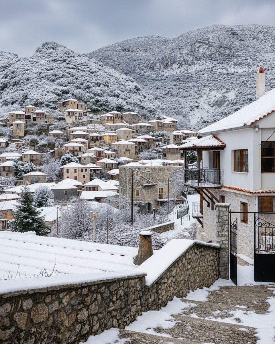 VisitGreecegr's tweet photo. A winter view of #Stemnitsa, where stone homes climb the mountainside and tradition remains part of daily life.
A place to slow down, look closer, and feel the spirit of the village.
🏔️ https://t.co/ZLqpUPXL5a
#VisitGreece https://t.co/A2Q1Zixs2R