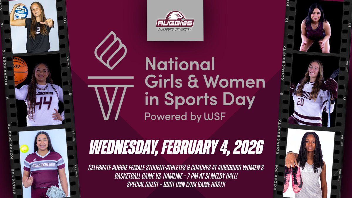 Tonight, Augsburg will celebrate National Girls and Women in Sports Day during our women's basketball game vs. Hamline - 7 pm at Si Melby Hall. Special guest host: BDot, local hip-hop artist and MN Lynx/Gopher WBB in-arena host! #AuggieNGWSD #NGWSD #AuggiePride