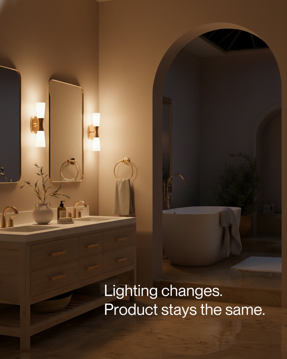 One product, four moods.

Lighting changes how a surface feels and how a space is perceived—all without changing the product itself. With imagine.io, create flexible visuals that adapt to any campaign from a single setup.