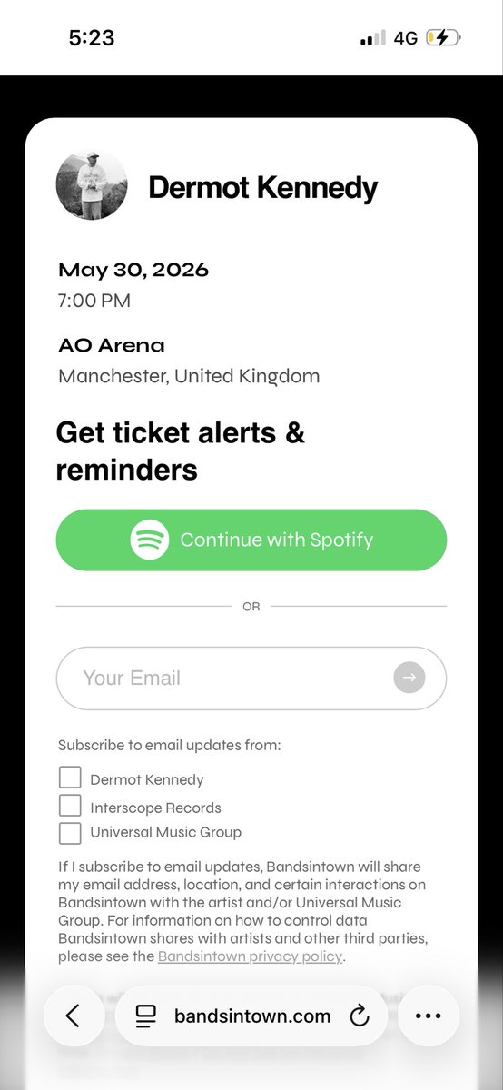 Guys zayns tour keeps showing me this when I click rsvp