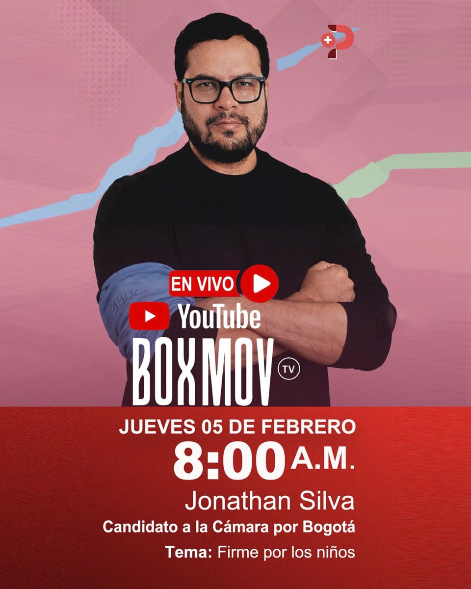 🔴 EN VIVO | Este jueves 5 de febrero | 8:00 a. m. por YouTube de <a href="/CanalBoxMov/">BoxMov</a>  estaremos conversando con <a href="/silvajonathan01/">Jonathan Silva</a> Candidato a la Cámara por Bogotá

Tema: Firme por los niños. Los esperamos