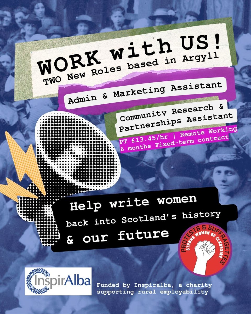 ScotSuffragette's tweet photo. 📣 We’re hiring!! 📣

We’re expanding the P&amp;S Team with TWO BRAND NEW ROLES 🎉

🔴Admin and Marketing Assistant ⏰Deadline 23rd Feb 2026, 12pm 
🔴Community Research &amp; Partnerships Assistant. ⏰Deadline 23rd March 2026, 12pm https://t.co/t9MY7Ab97u