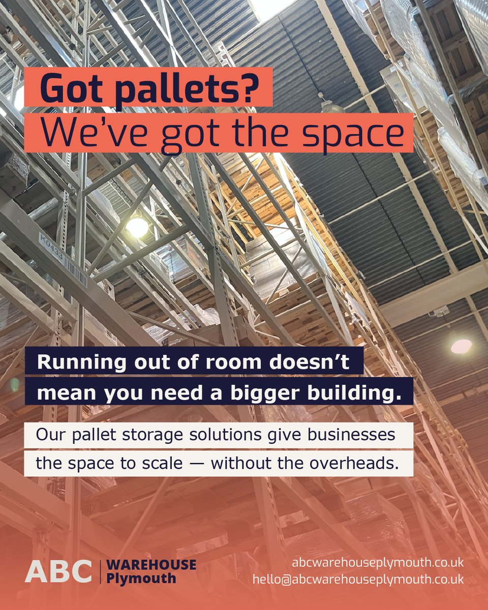 ABCWarehousePly's tweet image. Running out of space?
We offer secure, flexible pallet storage in Plymouth — ideal for overflow or long-term stock.
High-bay racking. Easy access. No unnecessary commitments.

#PalletStorage #Warehousing #ABCWarehousePlymouth