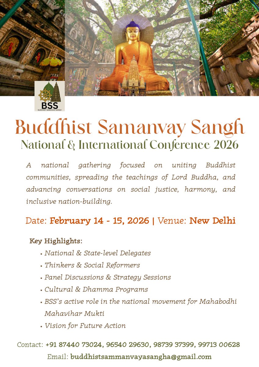 voiceofbss's tweet photo. Buddhist Samanvay Sangh National &amp; International Conference 2026 (BSSNIC 2026)

Comment for details.

#bssnic2026 #bss #nationalandinternationalconference #buddhist https://t.co/0lQp2ol76R
