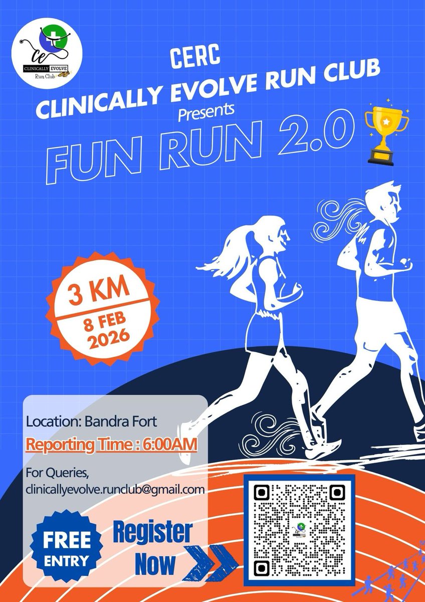 Fun Run 2.0

📍 Venue: Bandra Fort 
📅 Date: 8 Feb 2026, Sunday 
🏃 Distance: 3 km
⏰ Reporting: 6 AM
🤾‍♂️ Fun activities after run

FREE &amp; OPEN FOR ALL ✅

Register here -
forms.gle/ZaJAju5mMQP5Ht… 

Join WhatsApp group-
chat.whatsapp.com/Cedn3bIs4mv8l9…

#MedTwitter #HealthForAll #fitness