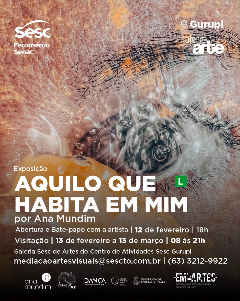 A harmonia entre fotografia, dança e água ganha vida no trabalho artístico de Ana Mundim 📸🌊

Venha prestigiar a nova exposição da Galeria de Artes do Sesc Gurupi! 🖼️

Entrada gratuita com visitação até março.

Cultura é no Sesc! 💙💛