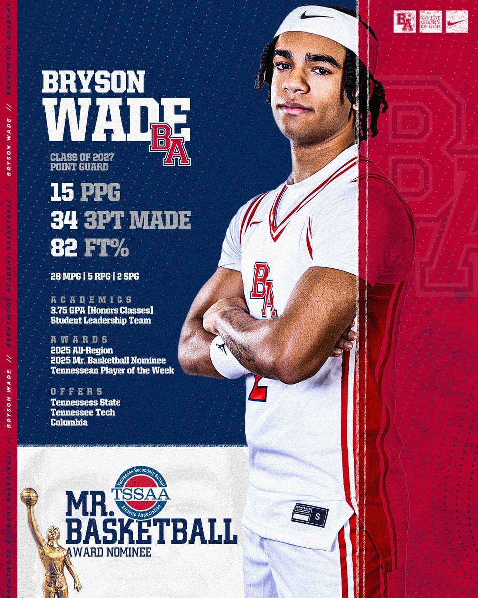 Please consider 2027 BA guard, Bryson Wade, for DII Mr. Basketball