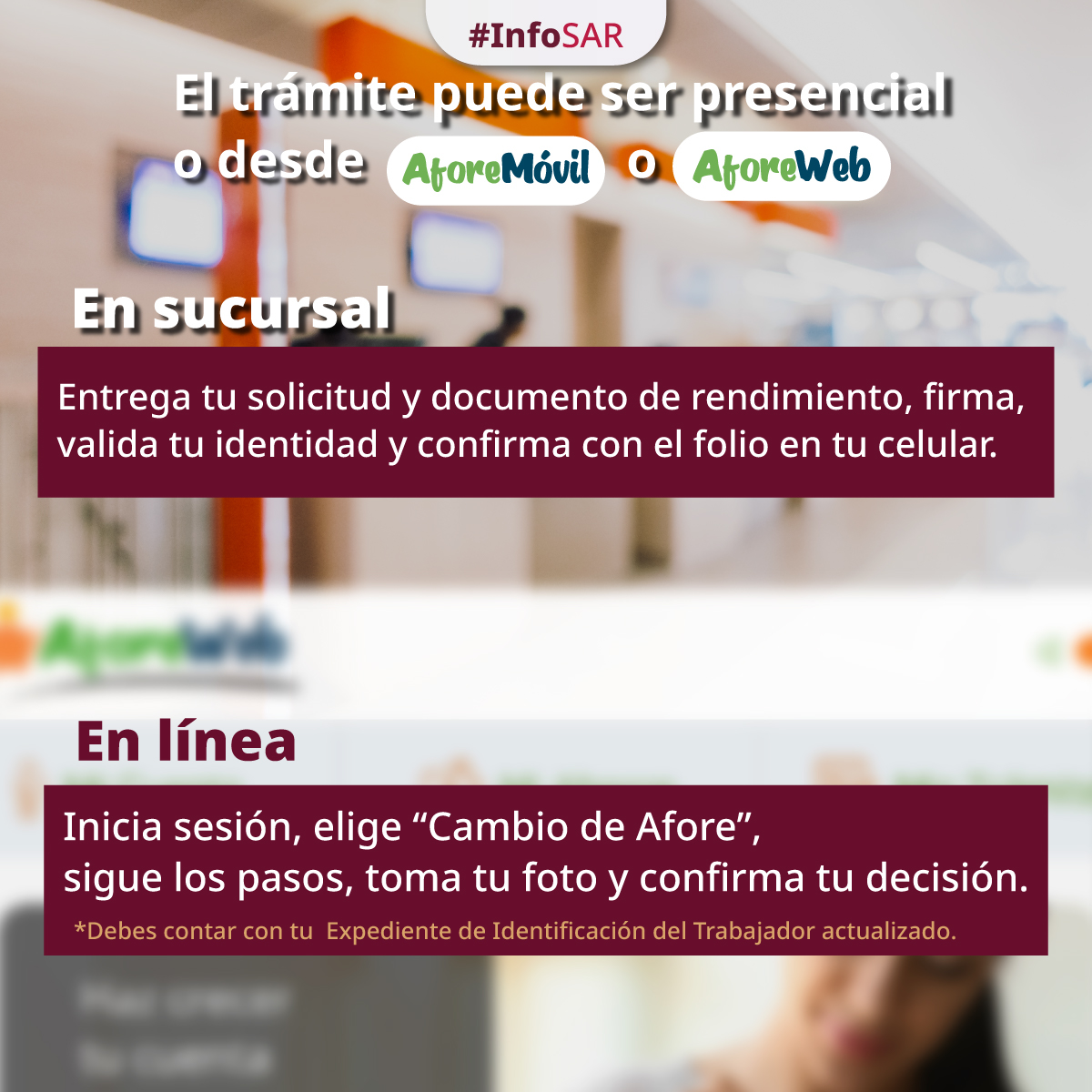 CONSAR_mx's tweet photo. 🫵 ¡Tu Afore, tu decisión! 🔑
🤓Conoce los requisitos para realizar el traspaso de tu cuenta. 📋
✅ Consulta el #MonitorAfore, las comisiones y el Indicador de Rendimiento Neto.
👉https://t.co/qs0dQ2R0o3
¡El trámite es gratuito!
#InfoSAR https://t.co/DnGfZouobD