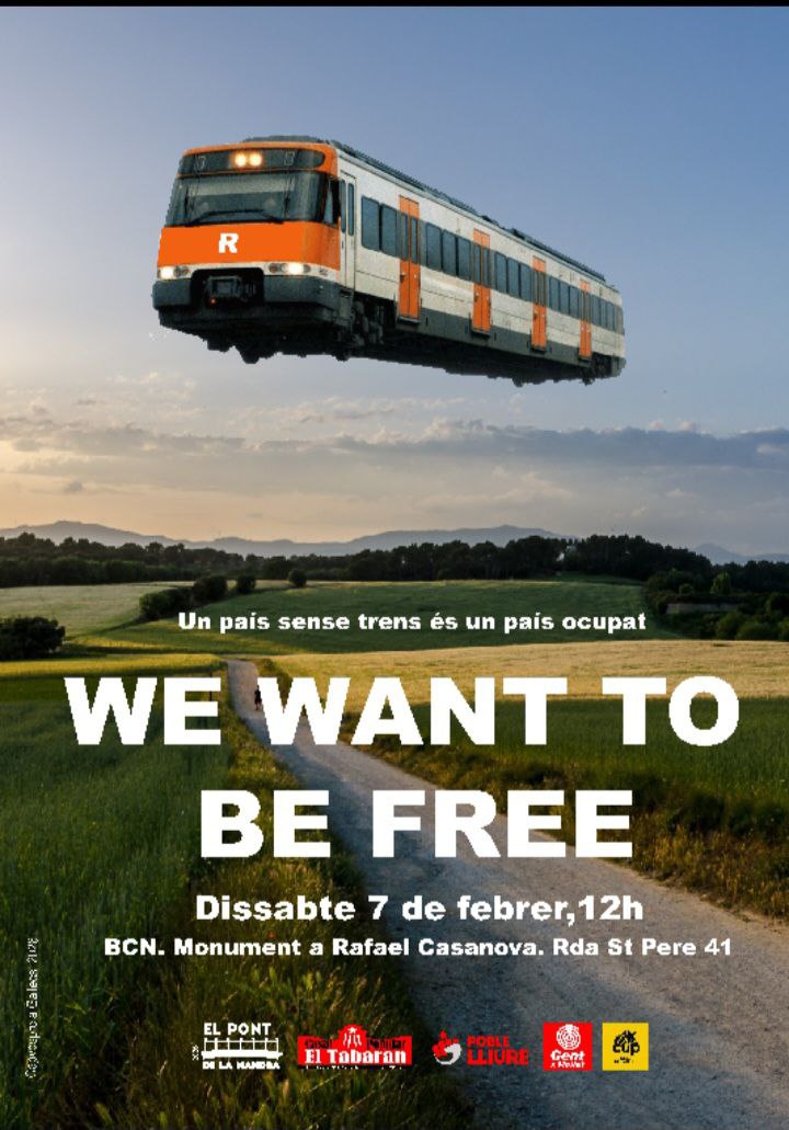 PLmollet's tweet photo. 📢 Dissabte #7F 
a les 12h serem 
a #BCN, 
per un serveis públics i unes  #Rodalies dignes.
⚠️ Prou de  promeses incomplertes i de blanquejar l'autonomisme colonial. 
⚠️ Un país sense trens és un país ocupat.
🎯 Volem un servei de Rodalies que funcioni. 
✊Fem un Poble Lliure ! https://t.co/biE81JBGsK