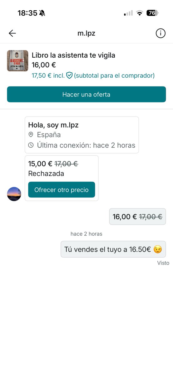 iamariadelao's tweet photo. Hoy, en gilipollas por el Vinted, la que vende el libro por 16,50€ y te lo pide a ti por 15€ (y por su puesto, bloquea después) https://t.co/dcdspELERa