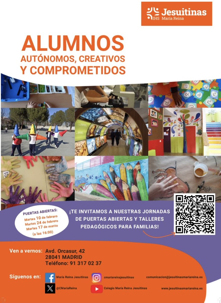 CMariaReina's tweet photo. ¿Quieres conocernos?

Te invitamos a nuestras jornadas de puertas abiertas y talleres pedagógicos. 

Educando con corazón y compromiso.

#AbiertosAlMundo
@jesuitinas

⬇️Inscripción⬇️ 

https://t.co/Uk5P4bKrPT https://t.co/cFQxF05e5S