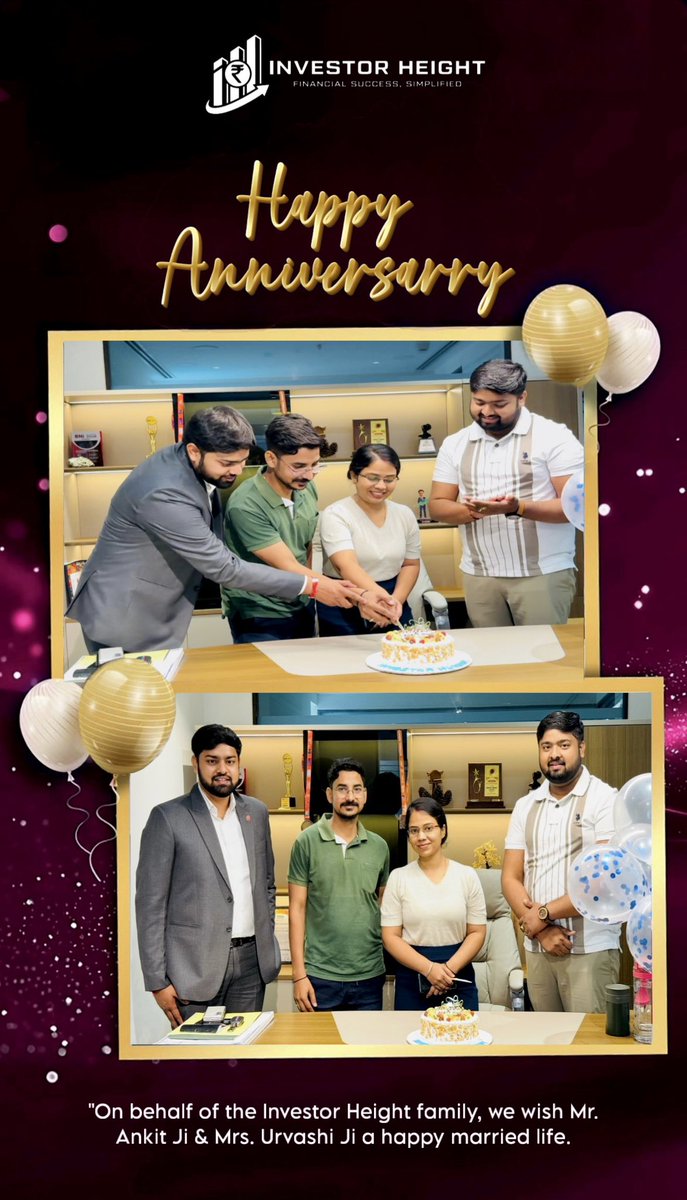 “The entire team at Investor Heights extends heartfelt wishes to Mr. Ankit Ji &amp; Mrs. Urvashi Ji on their wedding anniversary. We are grateful for your continued companionship and contribution to the journey of success.

#HappyAnniversary 💐🎂

“Regards:
Investor Height Family