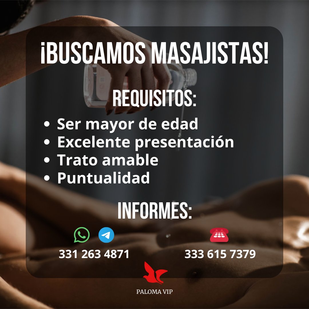palomavip_'s tweet photo. 🔥SOLICITAMOS MASAJISTAS🔥

Buscamos personal femenino para masajes para caballero.
Ambiente laboral seguro y respetuoso, pregunta sin compromiso. https://t.co/WxlOmMTroe