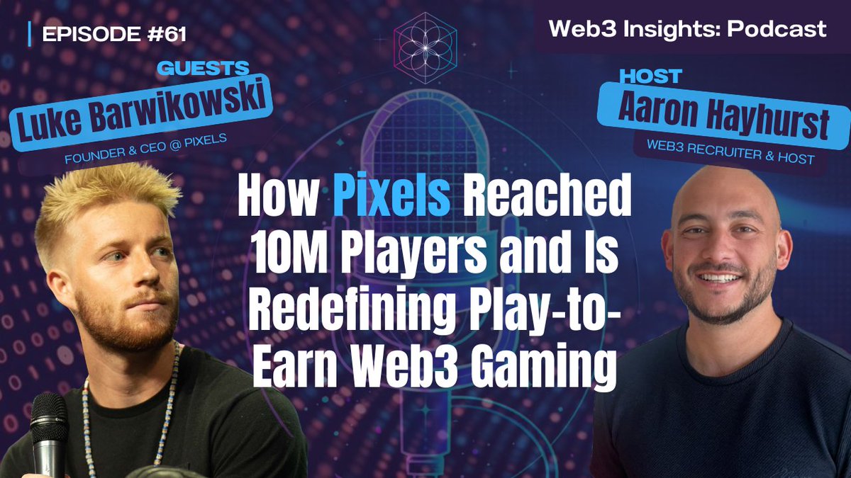 10M players. $20M+ revenue. No ads.

This week on Web3 Insights, <a href="/Blockchain_Azza/">Aaron Hayhurst</a> sat down with
<a href="/whatslukedoing/">Luke Barwikowski 🚜</a>, Founder and CEO of <a href="/pixels_online/">Pixels</a>  🎮
We unpack:
• Why most play to earn models fail
• How Pixels scaled to 10M players
• Sustainable Web3 gaming economics
•