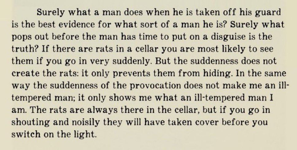 tillwehvfaces's tweet image. C.S. Lewis on when one’s character is truly revealed