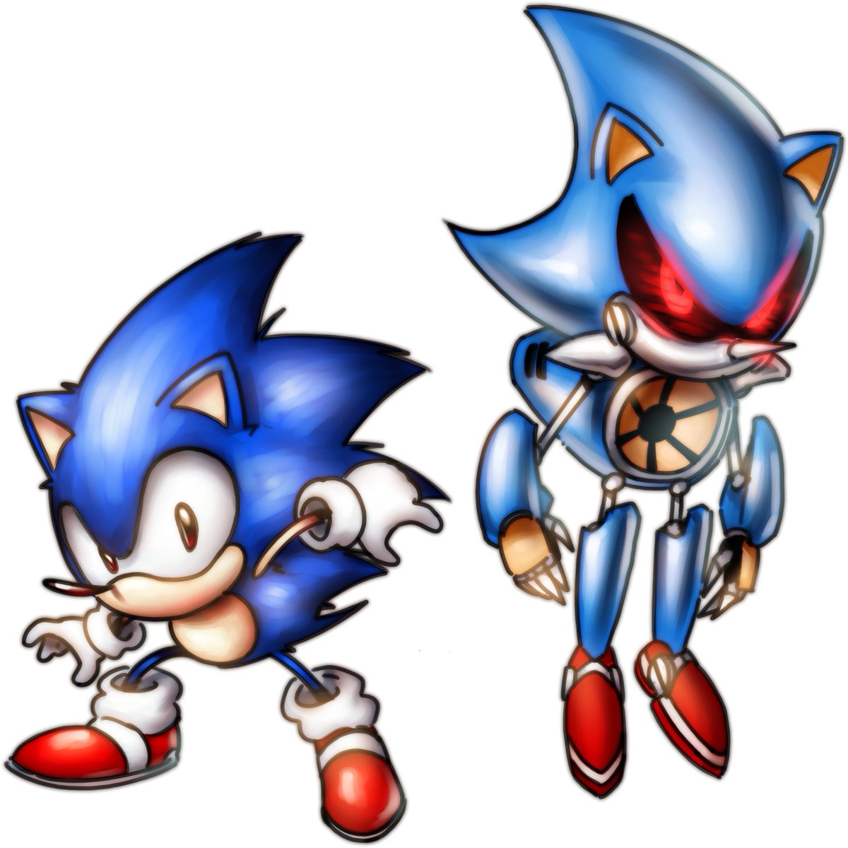 Sketch painting I made of Sonic and Metal Sonic