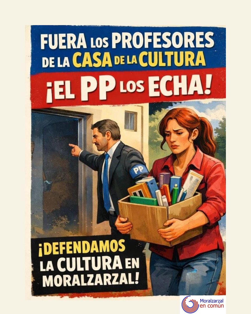 🚨 Moralzarzal echa al profesorado con años de experiencia de la Casa de Cultura.
📚 Alumnado en el aire.
📝 Gestión chapucera.
💔 Cultura desmantelada.
No es un error: es una decisión política.
Defendamos la educación y los servicios públicos.
#Moralzarzal #CasaDeLaCultura