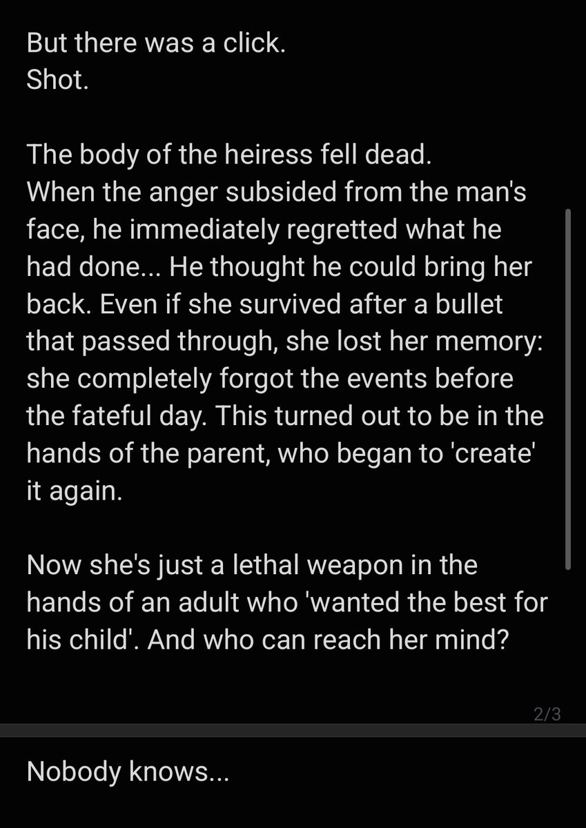 Well... I'll show you her "lore". But just a strange my oc and no lore about her.

P.S. Lolita and Elliot have a situationship (Until the fateful day).

(I used a translator... :< )