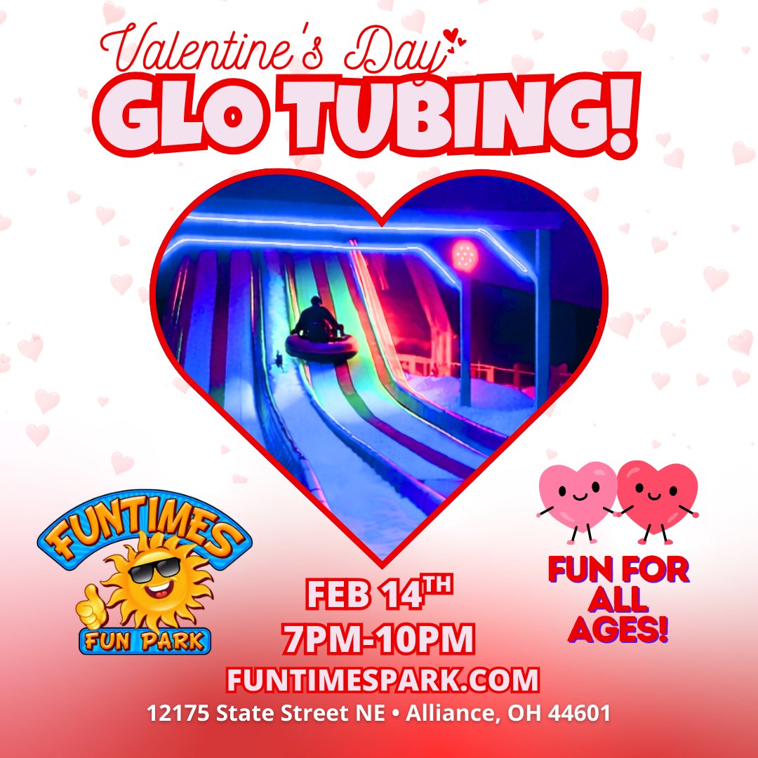 Valentine’s Day Just Got Way More Fun!
💖 Glide down our glowing snow tubing lanes
💖 Explore the dazzling Light Maze
💖 Take a spin on the Rides
💖 Snap a pic. with Pete Penguin 
💖 Cozy up by the fire pits with hot cocoa, sweet treats &amp; more!
 
👉 funtimespark.com/#calendar-f9f9…
 L