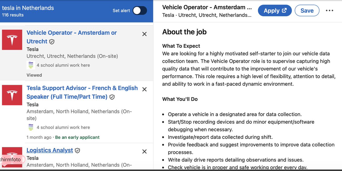 alex_avoigt's tweet image. 👀Tesla is searching for someone to "Operate a vehicle in a designated area for data collection." in Amsterdam or Utrecht $tsla