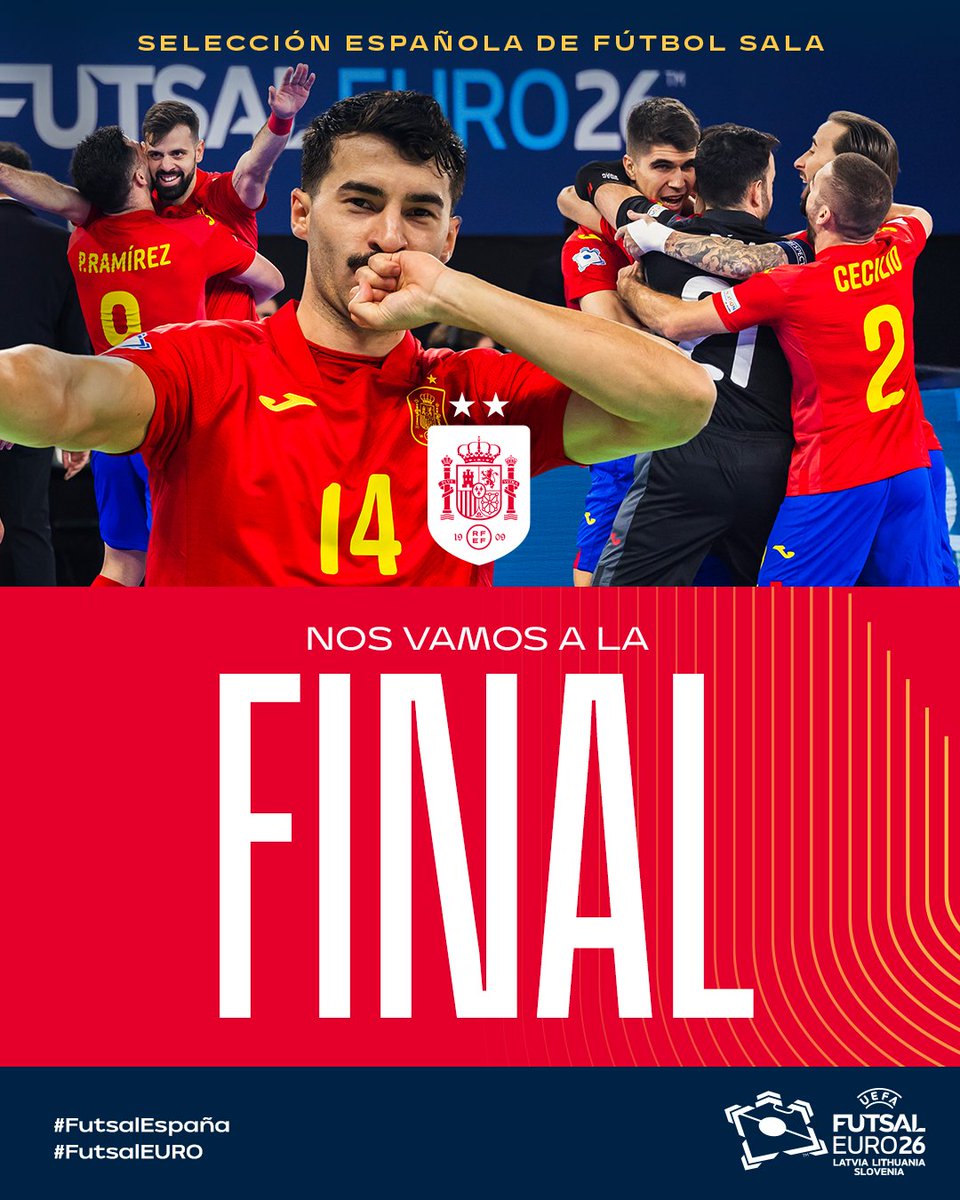 🚩 PIIIIIIIIIIIIIIII

🙌 ¡¡ESPAÑA JUGARÁ LA FINAL DE LA #FutsalEuro!!

➡️ Vamos a luchar por el oro. Vamos a muerte. Somos un equipazo.

🆚🇭🇷-🇪🇸  | 1-2 | 
📺 <a href="/teledeporte/">Teledeporte</a>
 
#OctavaGloria | #FutsalEuro