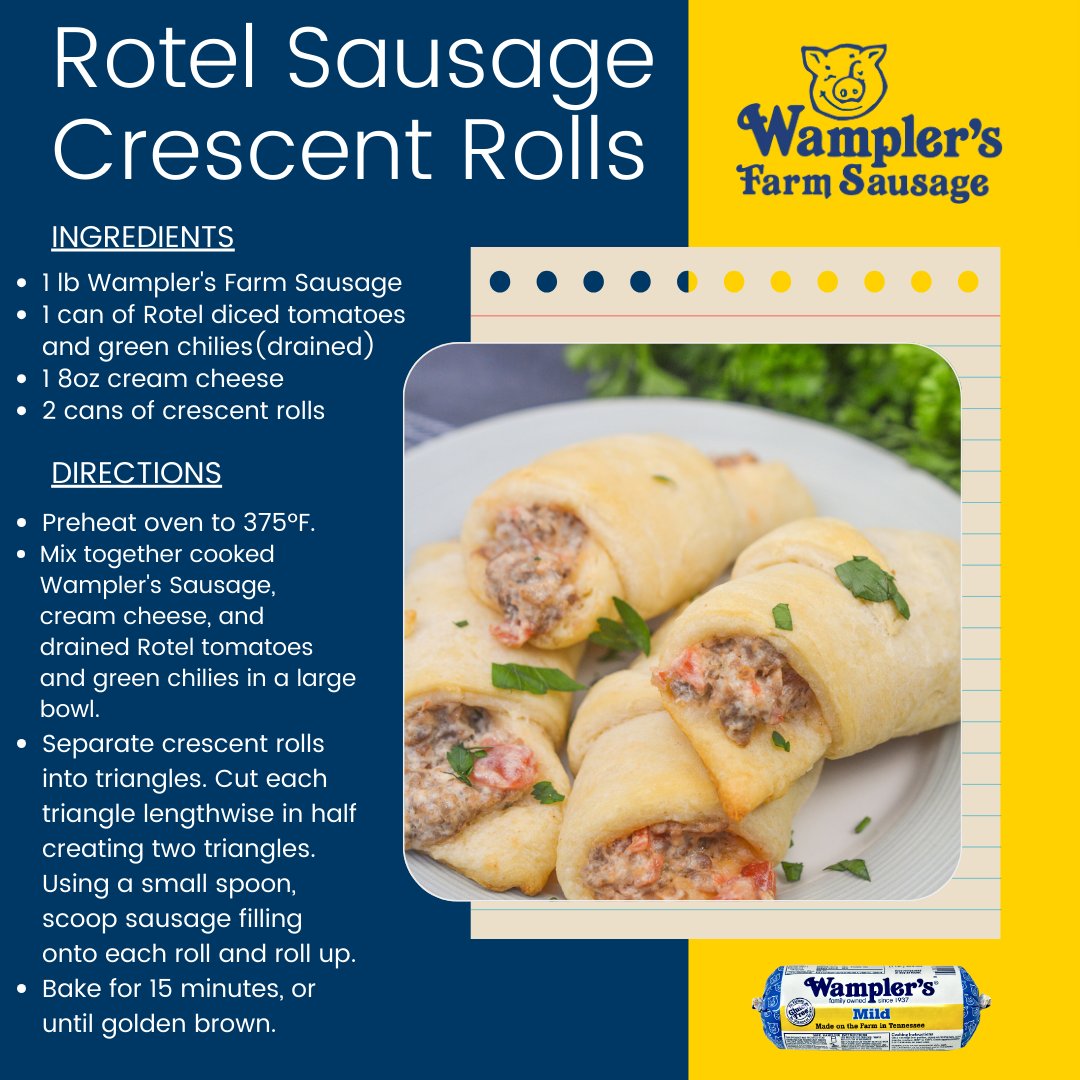 Game day apps don’t get better than this 🏈 Wampler's Sausage Rotel Crescent Rolls are creamy, savory, and baked golden.

#SuperBowlEats #GameDayAppetizers #SausageCrescentRolls #RotelRecipes #Football #PartyFood #EasyAppetizers #GameDaySnacks #SuperBowlParty #Patriots #Seahawks
