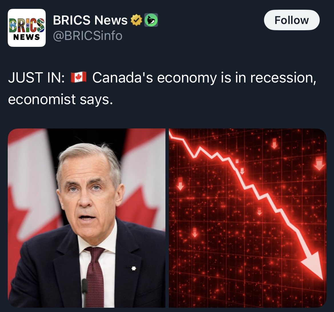 This is completely made up, yet some Canadian media are still amplifying it. And if it were true, why on earth would anyone in Canada be celebrating a recession? The misinformation is bad. The enthusiasm for it is worse.