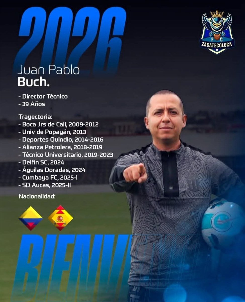 COL Juan Pablo Buch Pabón nuevo DT de Zacatecoluca FC, sustituye a Jose Orlando Martinez Peña, quien fue el 1er entrenador en dejar el torneo clausura