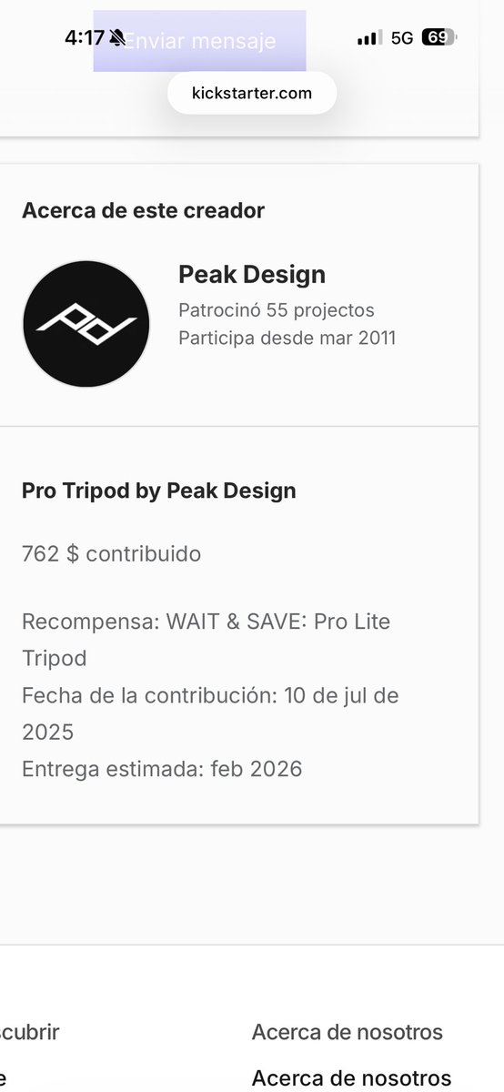 Necesito ayuda urgente! No cooperen en <a href="/Kickstarter/">Kickstarter</a> por qué en un proyecto con <a href="/peakdesignltd/">Peak Design</a> no me han resuelto cuando el pago ya fue realizado. Dicen que <a href="/AmericanExpress/">American Express</a> no les paga y ya fue cargado a mi tarjeta en agosto 2025. <a href="/AmexBusiness/">American Express Business</a>