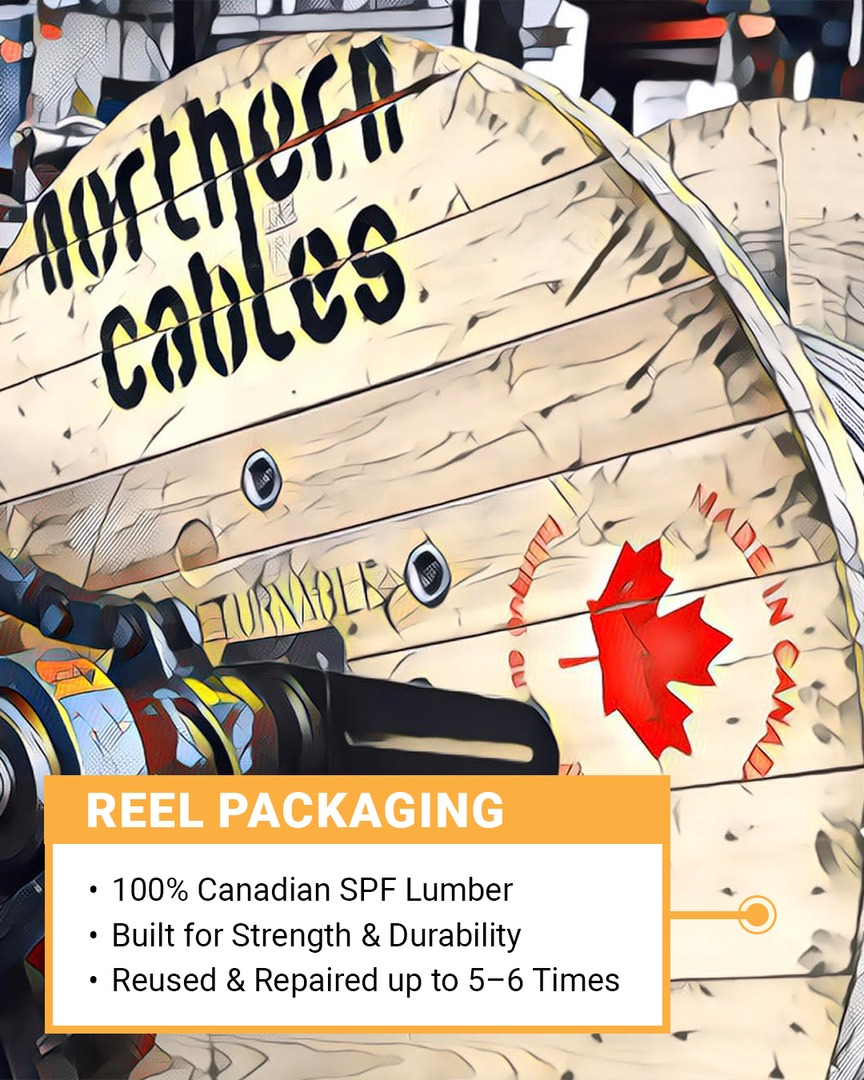 northerncables's tweet photo. Our cable reels are made from 100% Canadian Spruce-Pine-Fir (SPF) lumber, designed to withstand the journey from coast to coast. Thanks to our Reel Return Program, each reel is reused and repaired 5–6 times, helping us reduce waste while keeping quality high. https://t.co/x1uX5ciq2q