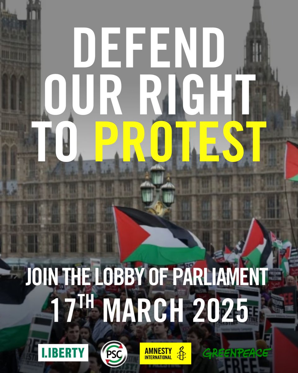 AmnestyUK's tweet image. Our right to protest must be defended. 

Please join Amnesty UK, Palestine Solidarity Campaign and many other groups to defend our right to protest.

The Government has introduced an extreme proposal to give police new powers to restrict protests based on their so-called…