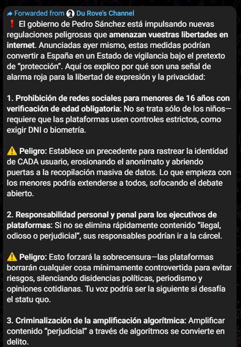 RedaccionUH's tweet photo. El CEO de Telegram, Pavel Durov, advierte a sus usuarios en todo el mundo sobre las regulaciones que el Ejecutivo de Sánchez quiere impulsar: “regulaciones peligrosas que amenazan vuestras libertades” a lo que Pavel añade: “no son salvaguardas, son pasos hacia el control total” https://t.co/3Q1AGP6ppz
