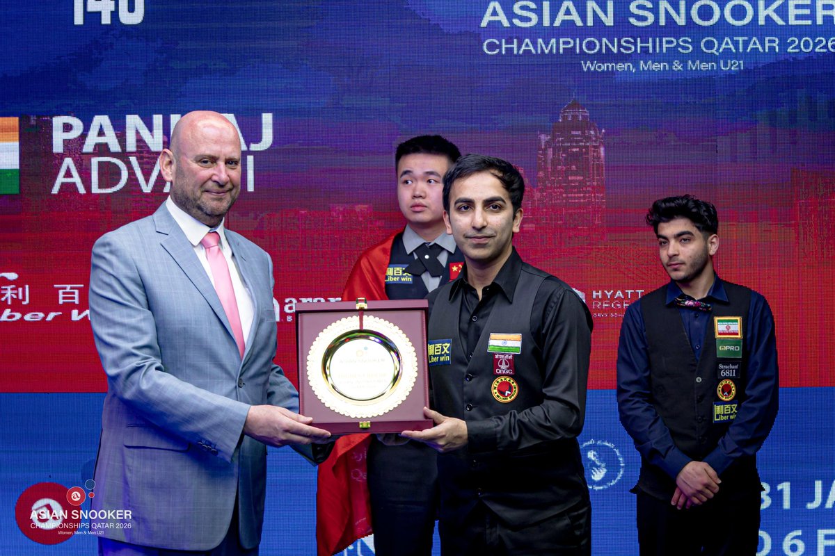 اختتام منافسات فئة الرجال ضمن بطولة آسيا للسنوكر – قطر 2026
بعد أيام حافلة بالمنافسة القوية والمستويات الفنية العالية،

ألف مبروك لكل الأبطال الفائزين ونتمنى للجميع دوام التوفيق 👏🏻👏🏻

#qbsf #acbs #asiansnooker2026