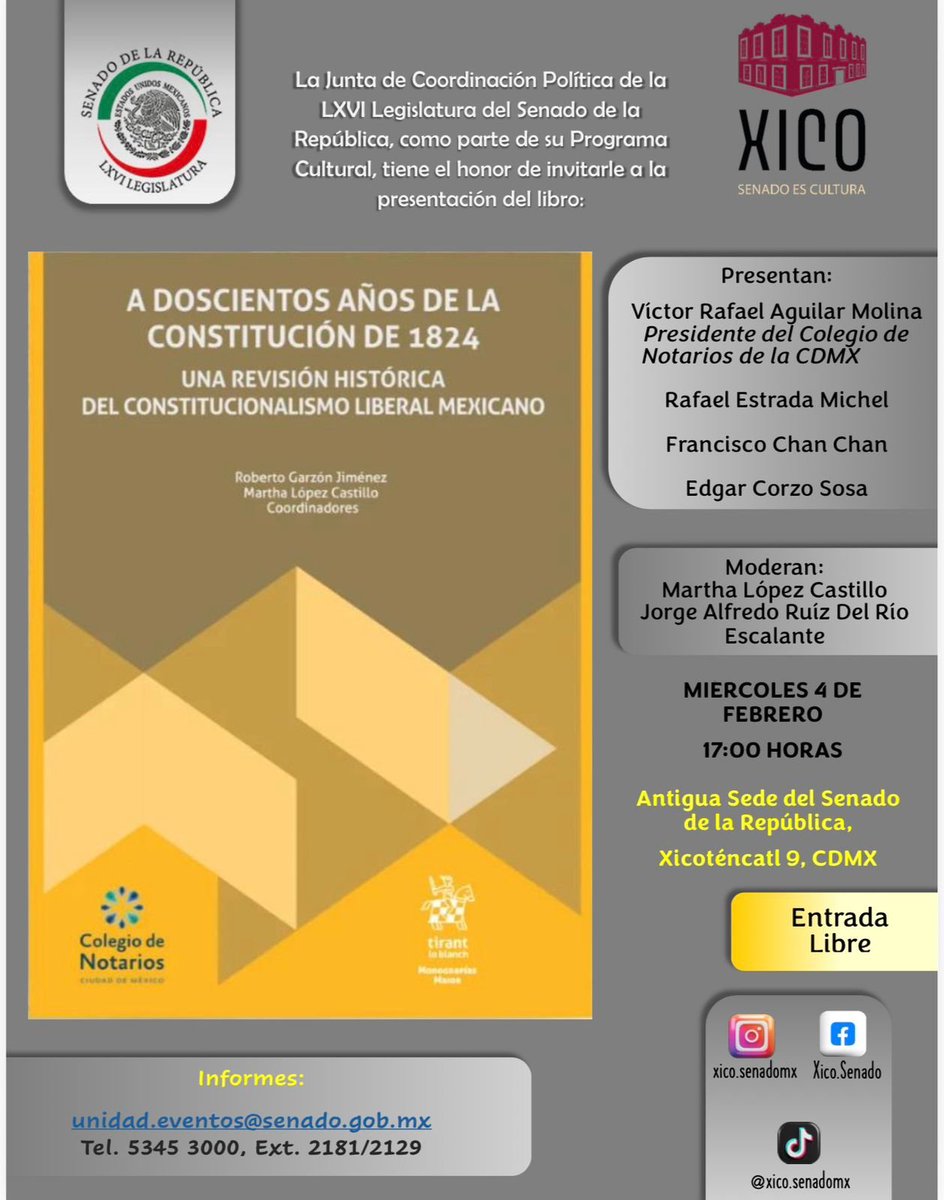 📘 Presentación del libro
A doscientos años de la Constitución de 1824. Una revisión histórica del constitucionalismo liberal mexicano.

A un día del aniversario de la Constitución de 1917, esta presentación invita a reflexionar sobre los orígenes, la evolución y la vigencia del