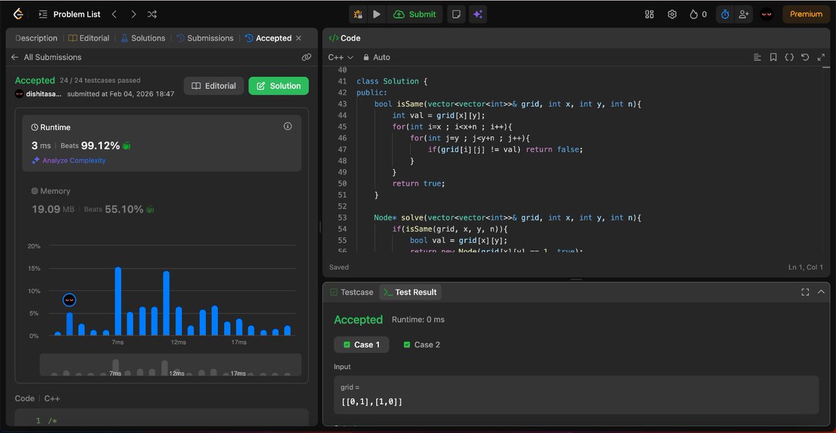 survivingGenz's tweet photo. #Day55 of #100DaysOfCode done!
β’ Solved Sort Leftmost Column With at Least a 1 on Code360 (Coding Ninjas)
β’ Solved Construct Quad Tree and Top K Frequent Words on LeetCode
#CodingJourney #DSA #LeetCode #CodingNinjas #ConsistencyWins #LearningInPublic https://t.co/Wzj9KGPK60