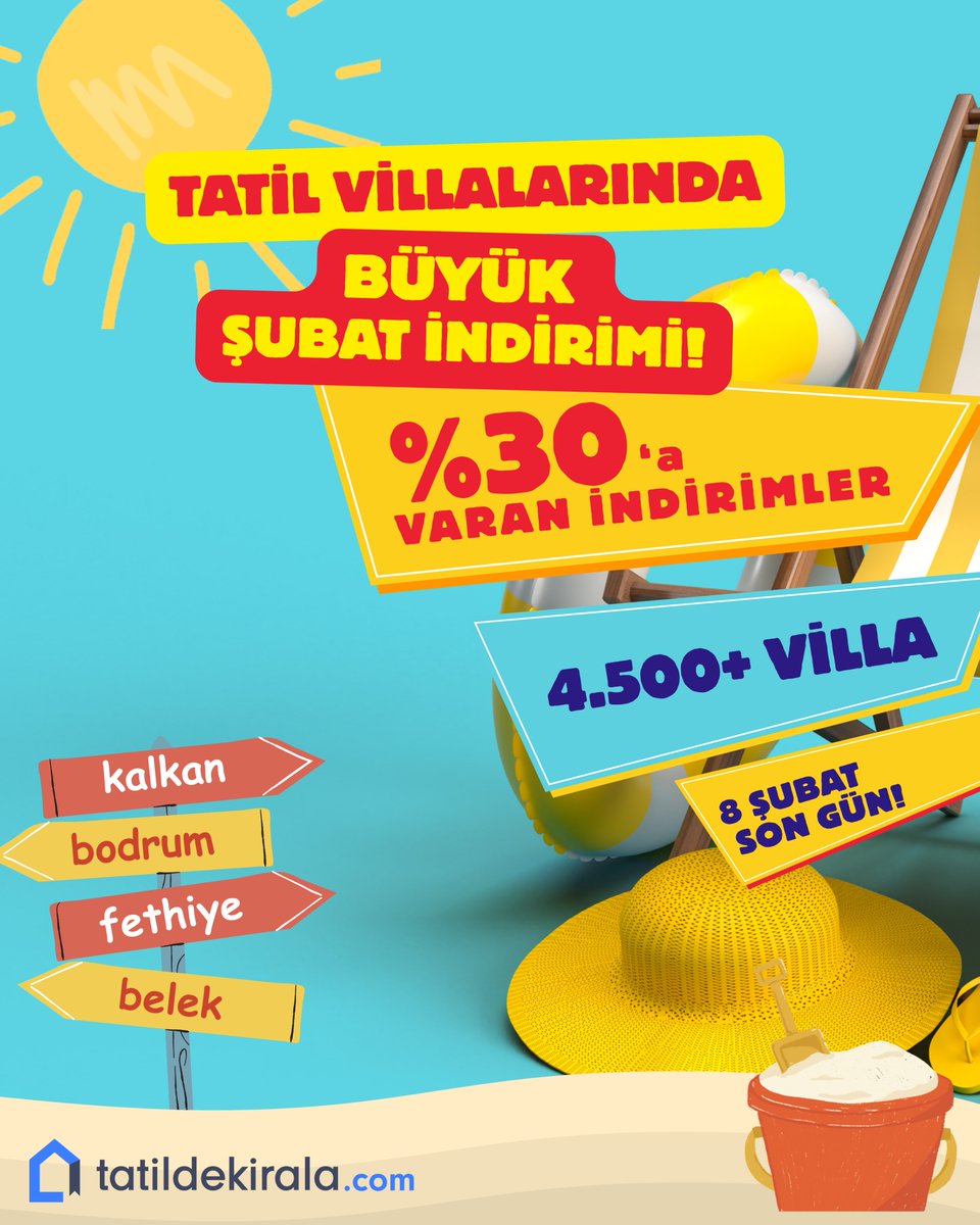 TatildeKirala's tweet photo. https://t.co/3Dy0UPMpsG'da 8 Şubat'a kadar geçerli %30'a varan büyük villa indirimi!
Sevdiklerinle, kalabalıktan uzak bir tatil hayalin uygun fiyatlarla gerçeğe dönüştürmenin tam zamanı.
#tatildekirala https://t.co/DaJuF9A9RT