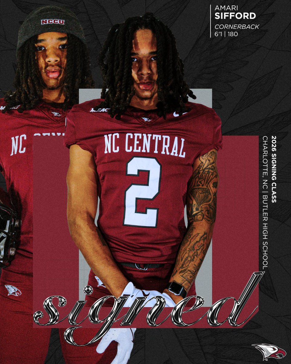 NCCUAthletics's tweet photo. WELCOME TO THE NEST! 🦅 

#NationalSigningDay #NCCUFootball #CultureOverScheme #NCCUAthletics #EaglePrideAmplified https://t.co/mfi3knHvjF
