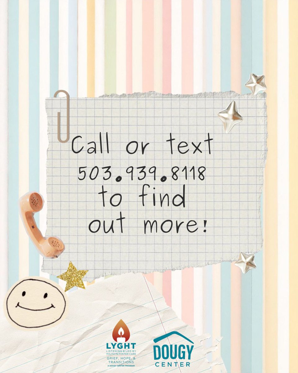 thedougycenter's tweet image. If you or someone you know is in or recently out of foster care and lives in Multnomah County, find out more about L.Y.G.H.T.  dougy.org/lyght.
#LYGHTprogram #Fostercare #WeCare #UnderstandGrief #griefsupport