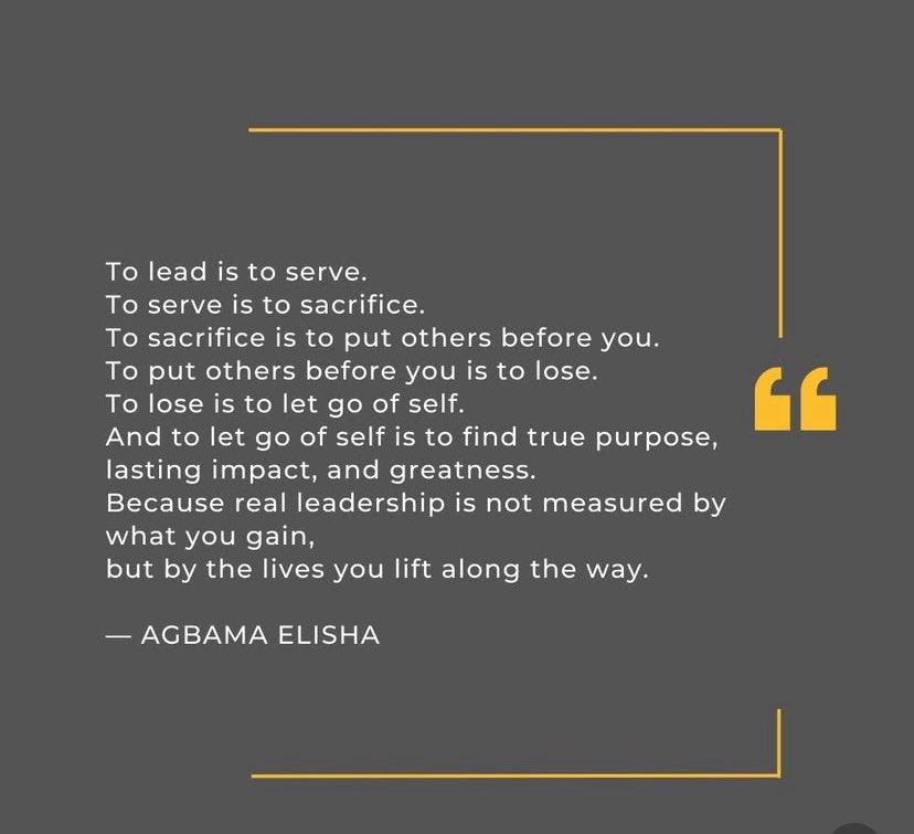 AgbamaE's tweet photo. the most effective leaders prioritize the needs of their team and the people they serve above their own https://t.co/AFyxUeXmCi