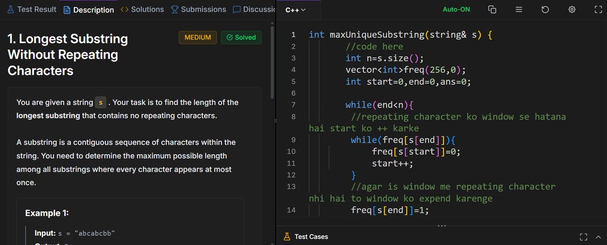 OmPrakash_cpp's tweet photo. Learned Sliding Window technique today 💻
Solved Longest Substring Without Repeating Characters &amp; Smallest Distinct Window.
#DSA #SlidingWindow #Strings #Coding https://t.co/gKyXqE7Smm
