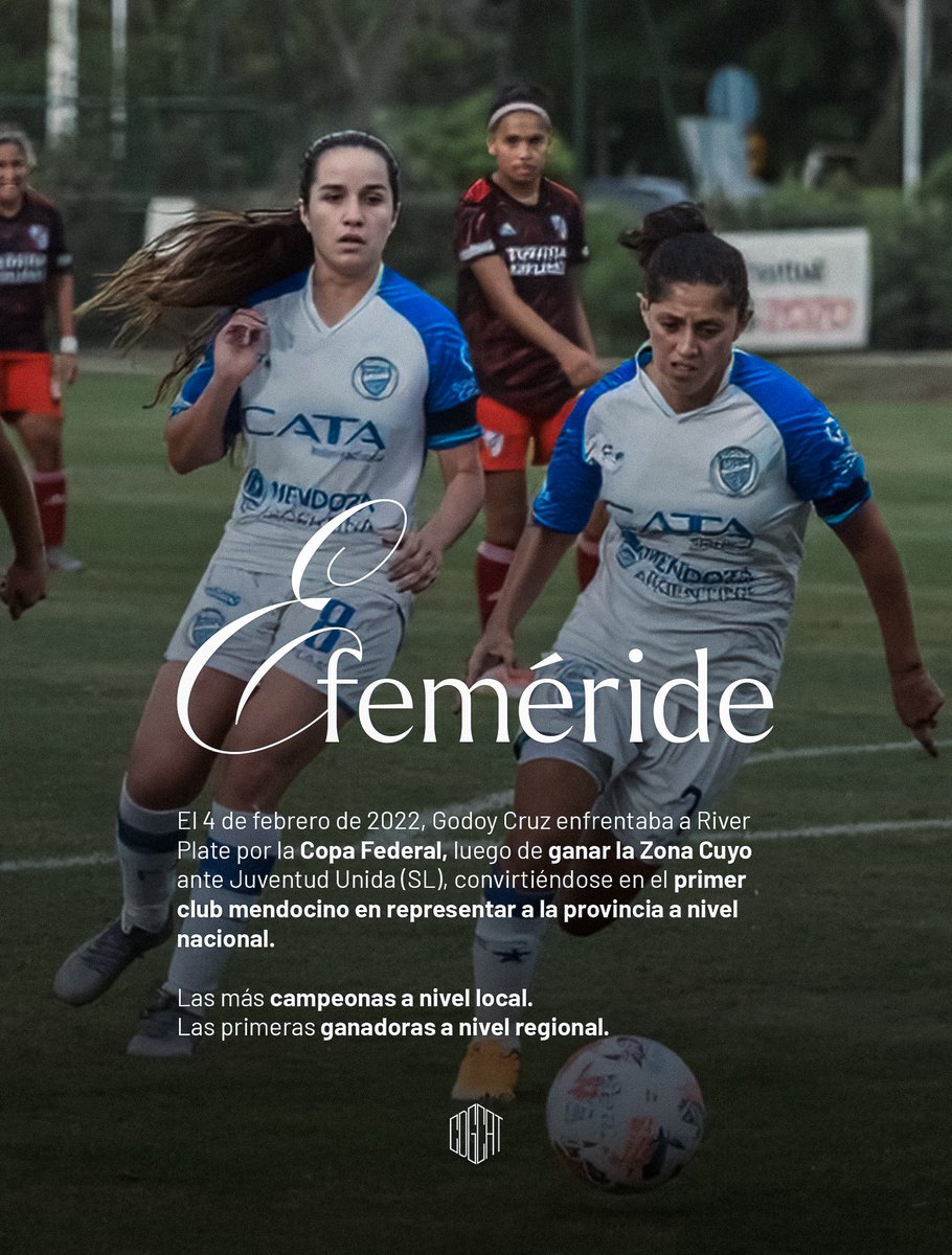 El 4 de febrero de 2022, Godoy Cruz enfrentaba a River Plate por la Copa Federal, después de ganar la Zona Cuyo, siendo el primer club mendocino en lograrlo.

Las más campeonas a nivel local.
Las primeras en ganar a nivel regional.

¿Recordás a alguna integrante de ese plantel?👇