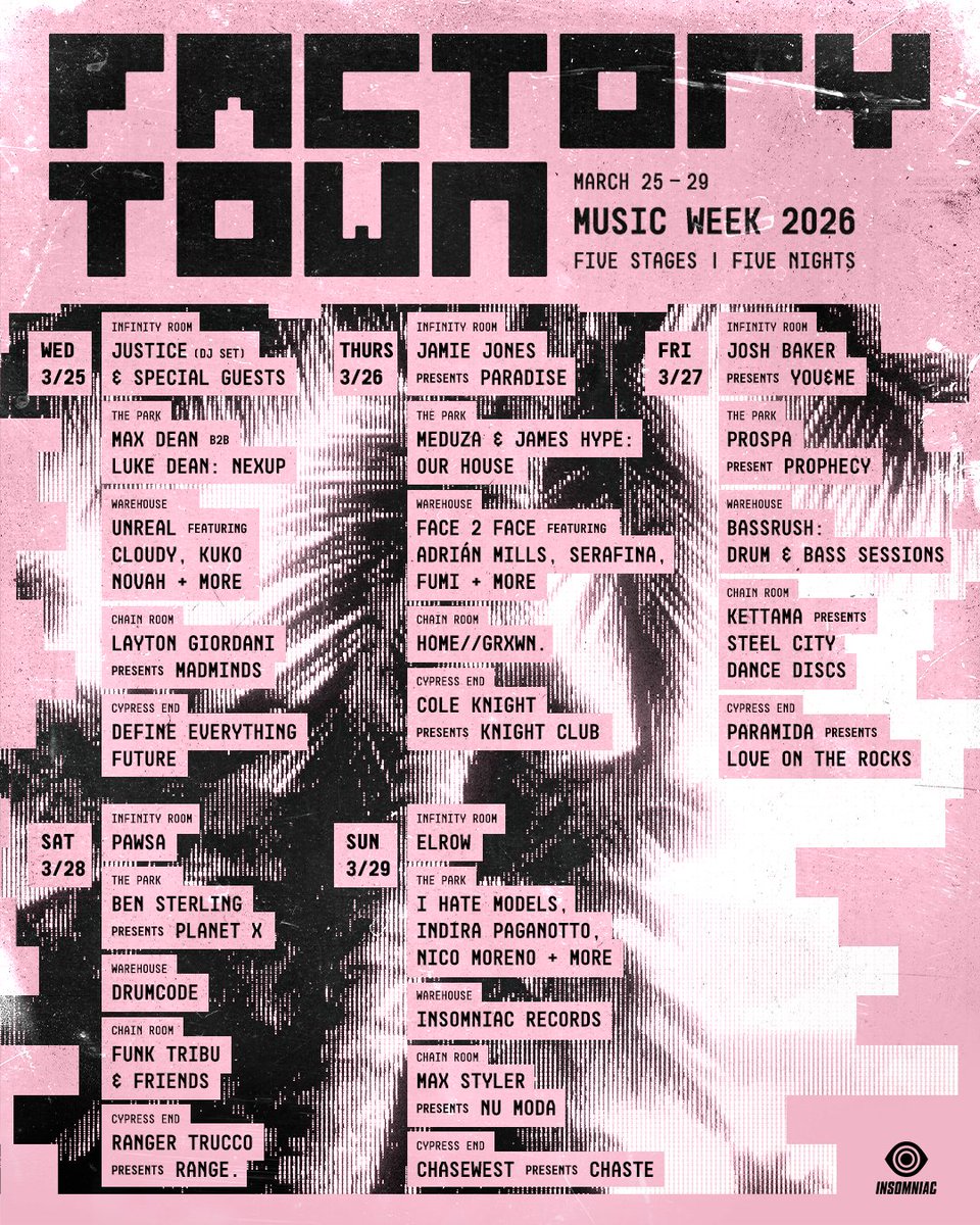 You know the names, now the days for Factory Town Music Week 2026 👀

Sign up for presale access to single-day passes → fcty.tw/ftmw26

Presale begins Friday, 2/6 at 1pm ET
Public on sale begins Friday, 2/6 at 3pm ET