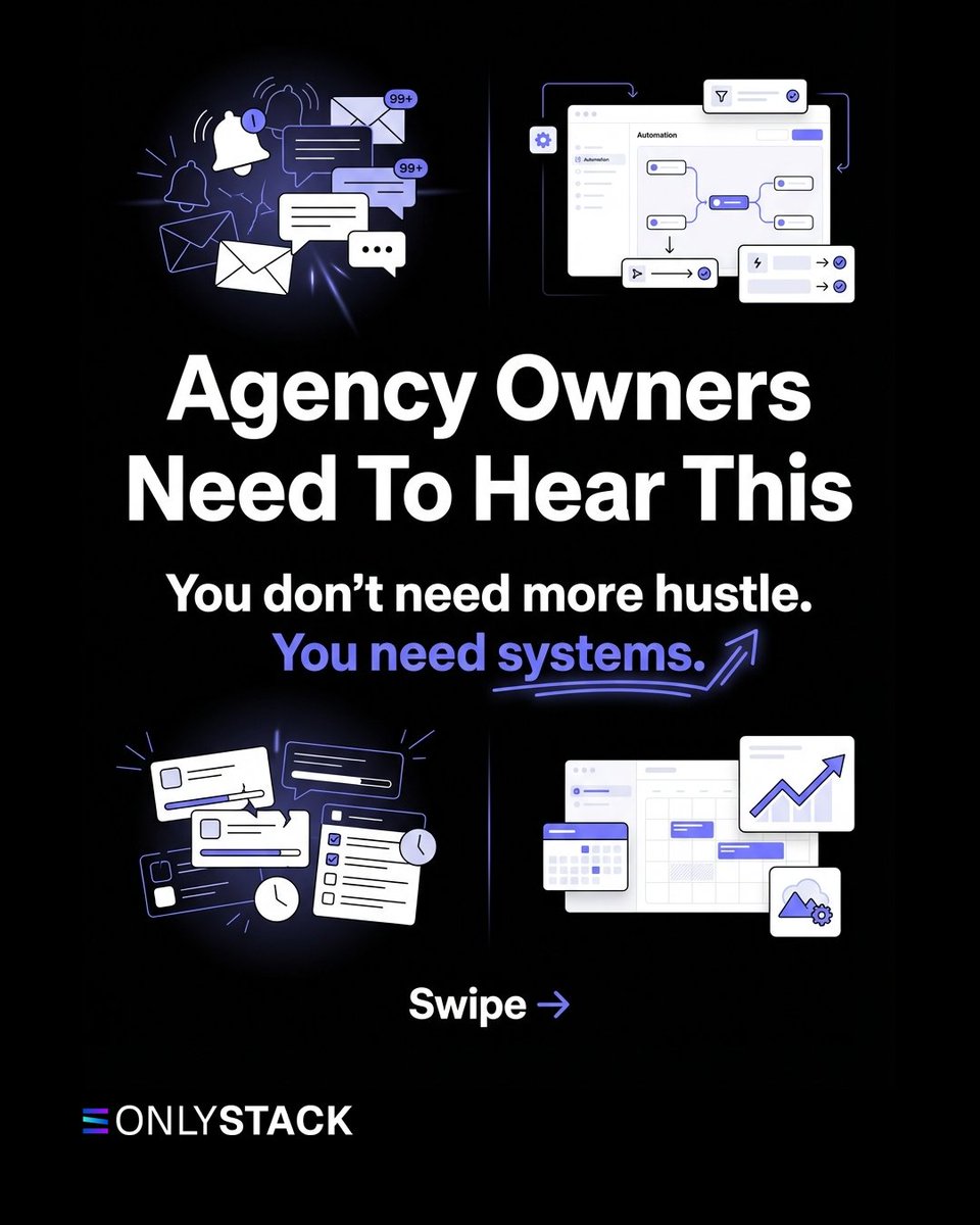 only_stack's tweet photo. If your agency cannot run without you, you built a job, not a business.
Automate. Scale. Stack
Start your 14-day free trial → https://t.co/Z8PHseFaNy

#OFM #AgencyGrowth #SaaS #CreatorEconomy https://t.co/HMQRXdnn1U