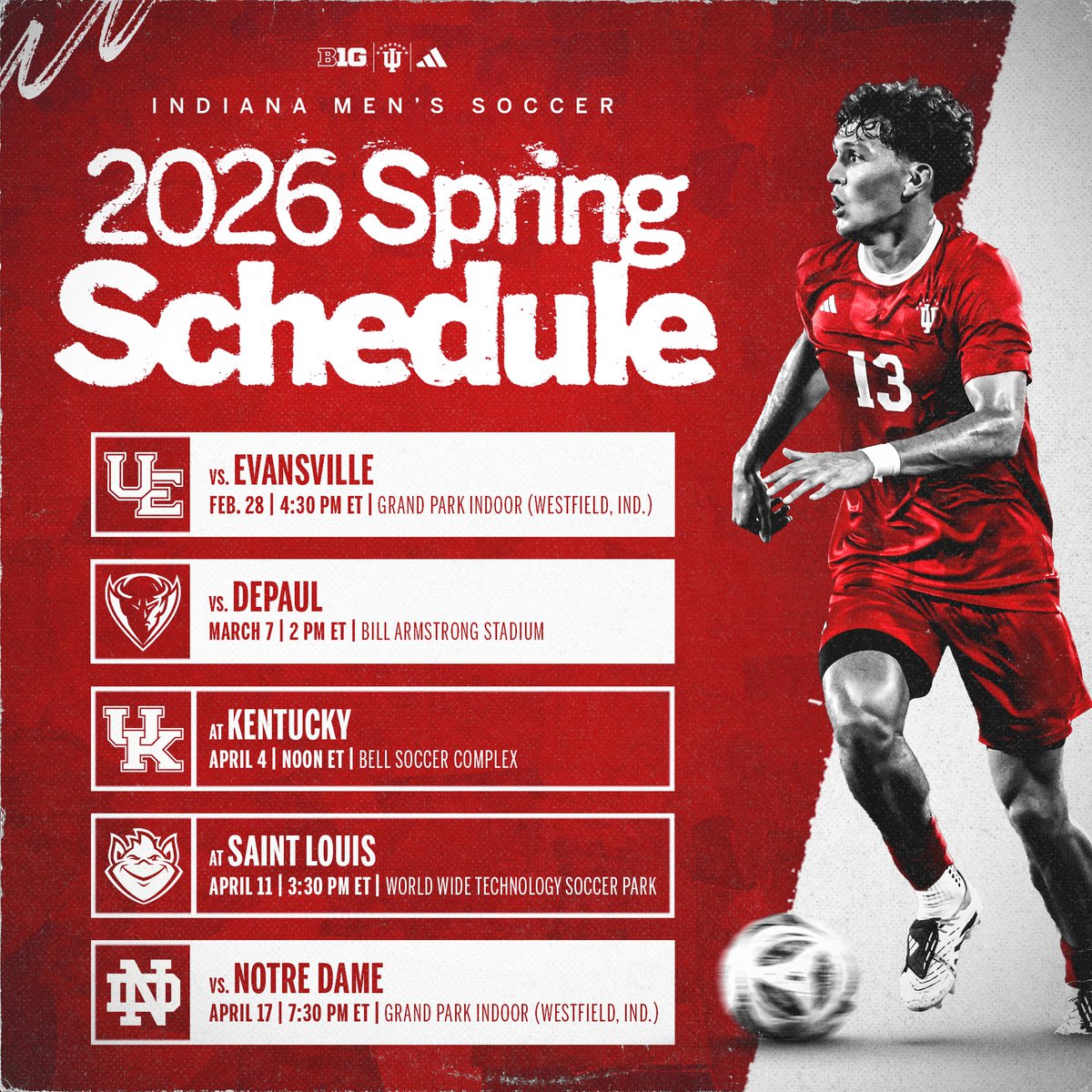 Spring slate includes three matches in The Hoosier State. 👀