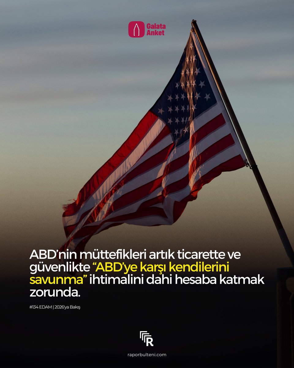 tomadernegi's tweet photo. Trump’ın ikinci dönemi transatlantik ilişkilerde kırılmayı derinleştiriyor.

Rapora göre ABD Başkanı Trump’ın öngörülemez ve işlemsel dış politika yaklaşımı, Batı ittifakının geleceğine dair soru işaretlerini artırıyor. Chatham House Direktörü Bronwen Maddox’a göre, ABD’nin müttefikleri artık ticarette ve güvenlikte “ABD’ye karşı kendilerini savunma” ihtimalini dahi hesaba katmak zorunda. Bu tablo, transatlantik ilişkilerde uzun vadeli bir çözülmeye işaret ediyor.

Bu sayıyı Galata Anket işbirliğiyle hazırladık.

İnternet sitemiz ya da profilde yer alan bağlantı üzerinden yeni sayımıza erişebilirsiniz.

Daha fazlası için bültenimize abone olmayı unutmayın!

https://t.co/Rv9kxZMDb5