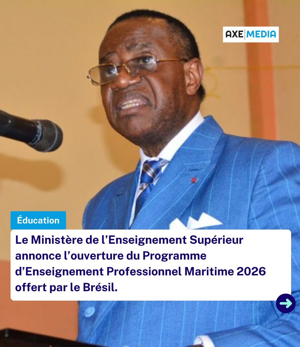 axemedia2023's tweet photo. 📢 Le Ministère de l’Enseignement Supérieur annonce l’ouverture du Programme d’Enseignement Professionnel Maritime 2026, offert par le Brésil aux jeunes Camerounais, civils et militaires.

🎓 Le programme offre la gratuité des frais d’inscription, un logement et des bourses d’études pour les candidats retenus.

🗓️ Les candidatures se font en ligne sur le site officiel de la DCE, puis les dossiers doivent être déposés auprès des représentations diplomatiques brésiliennes, au plus tard le 30 avril 2026.

Source: MINESUP ©️Dr