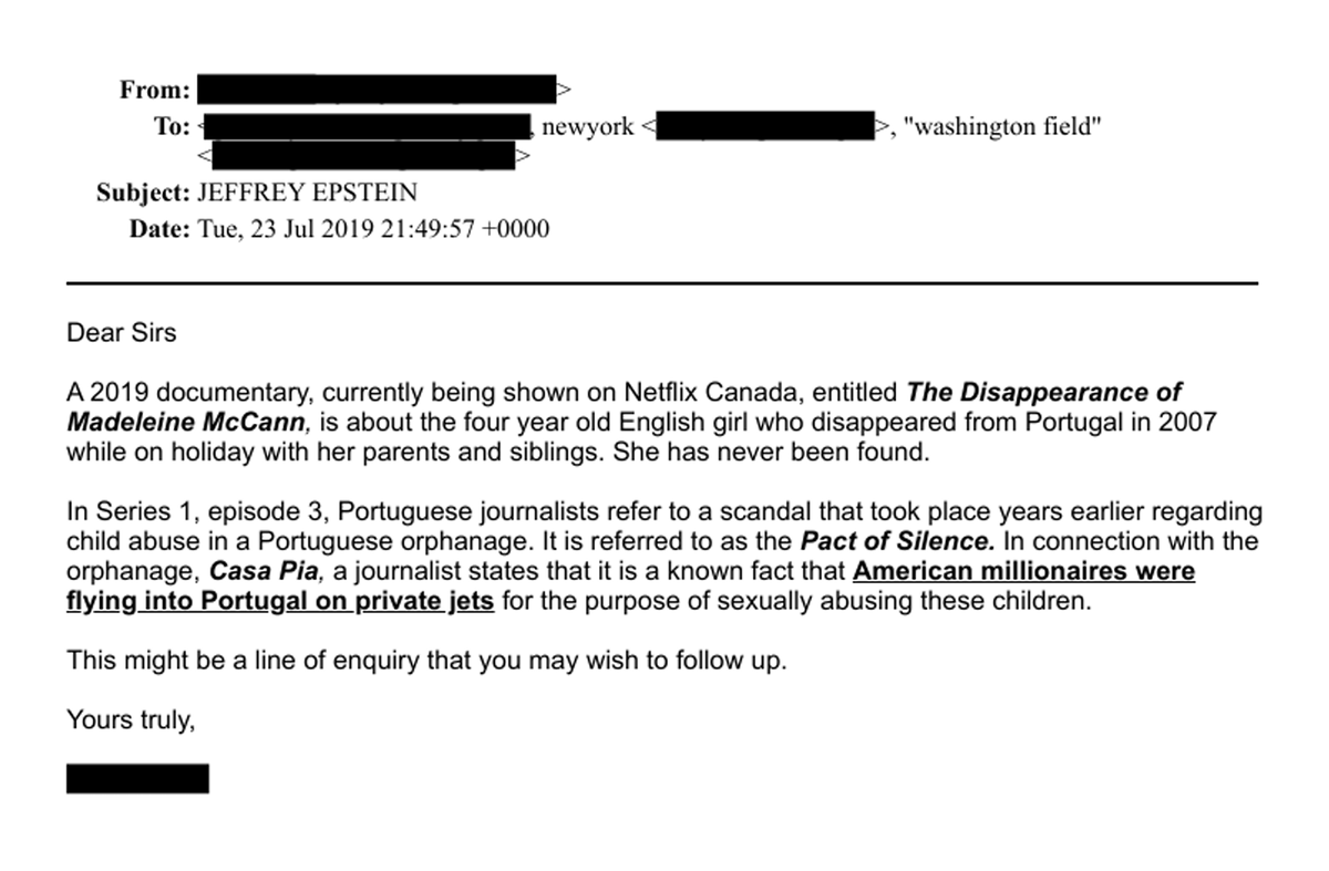MartaDhanis's tweet image. 🚨 Newly released #Epstein materials include a 2019 tip referencing Portugal’s #CasaPia scandal - a real, historic child abuse case - as a possible line of inquiry. Most coverage misses key context. This doc is real; I got it directly from the DOJ: