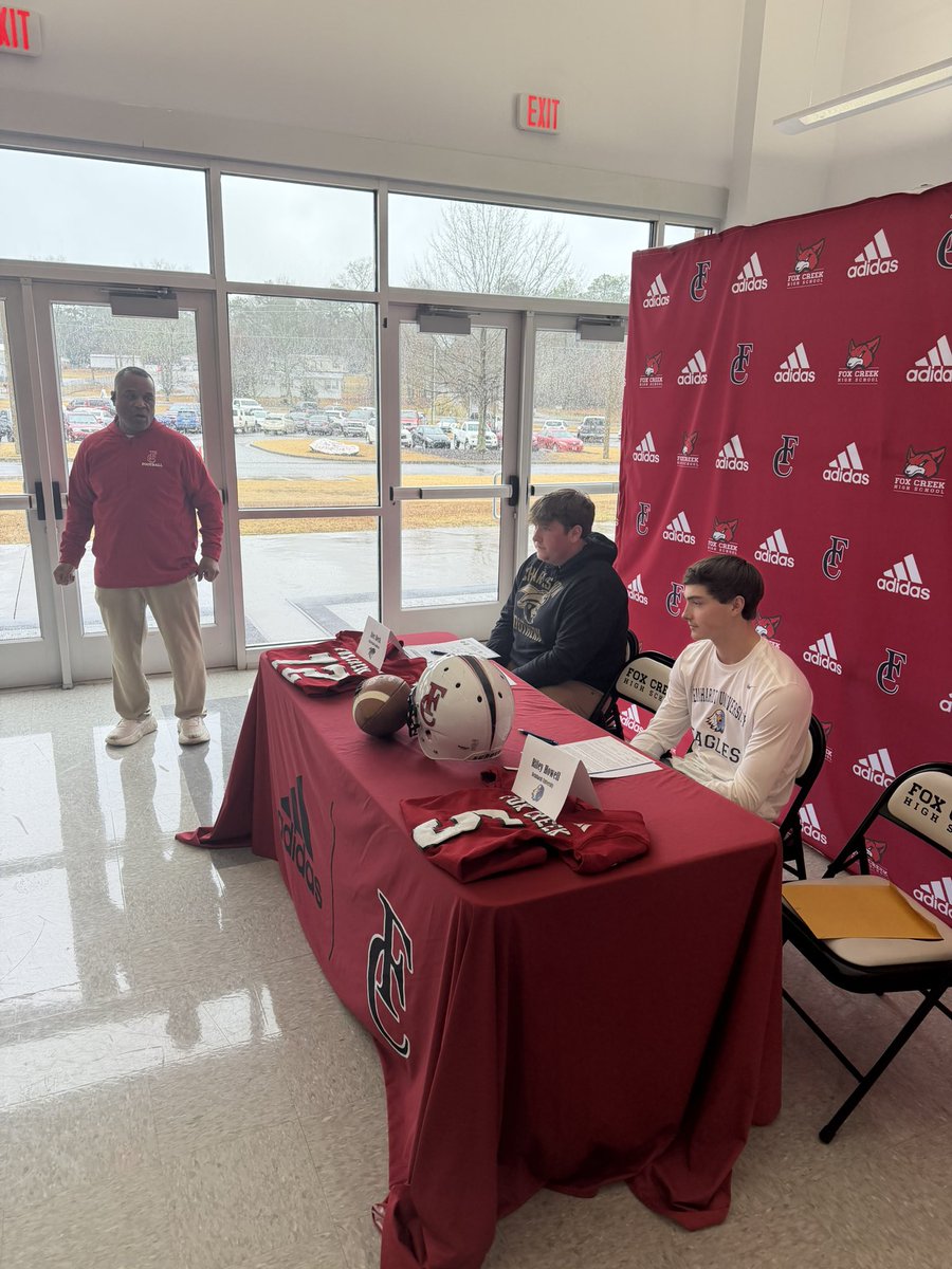 FoxCreekFB's tweet photo. We are proud to celebrate Alec Beck (Charleston Southern University) and Riley Howell (Reinhardt University) on their Signing Day! You’ve earned every success coming your way, and we know you’ll continue to represent The Creek with pride.
#SigningDay 
#GoCreek🦊‼️ https://t.co/wvXwWpVkwL
